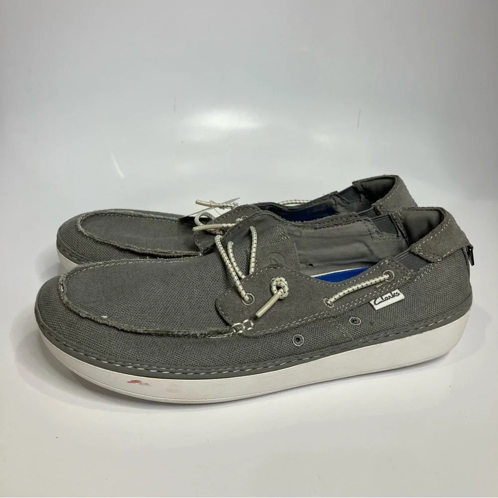 Clarks Higley Tie‎ shoes loafers casual gray canvas men’s size 7 boat shoes